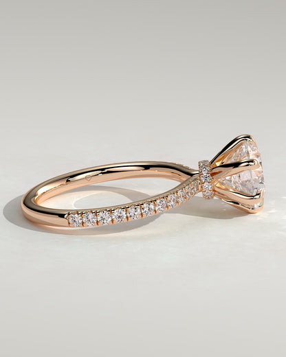 Holly - Round Claw Solitaire with Pave Band and Pave Collar Engagement Ring - Rose Gold