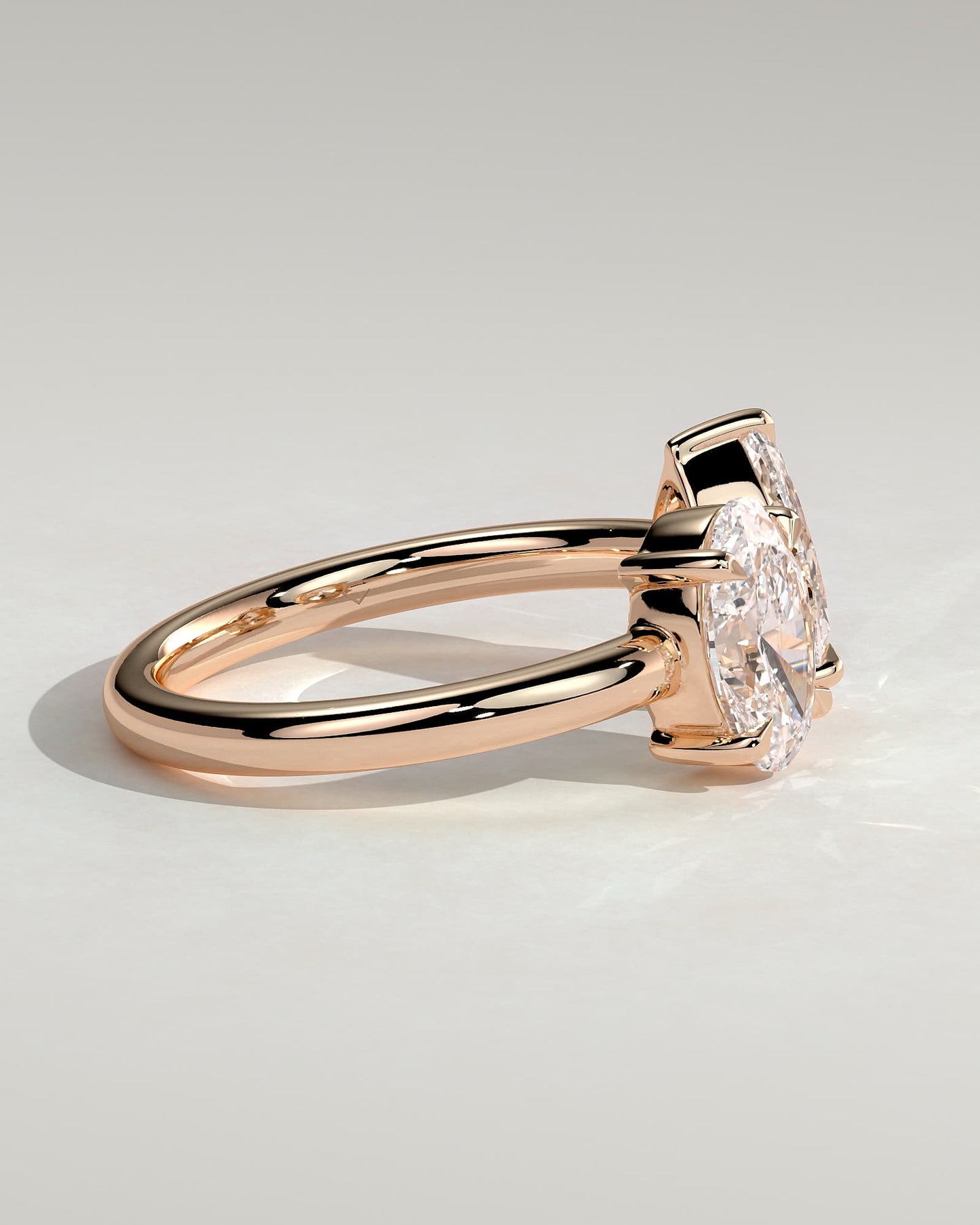 Nadia - Oval and Pear Claw Toi et Moi with Open Band Engagement Ring - Rose Gold