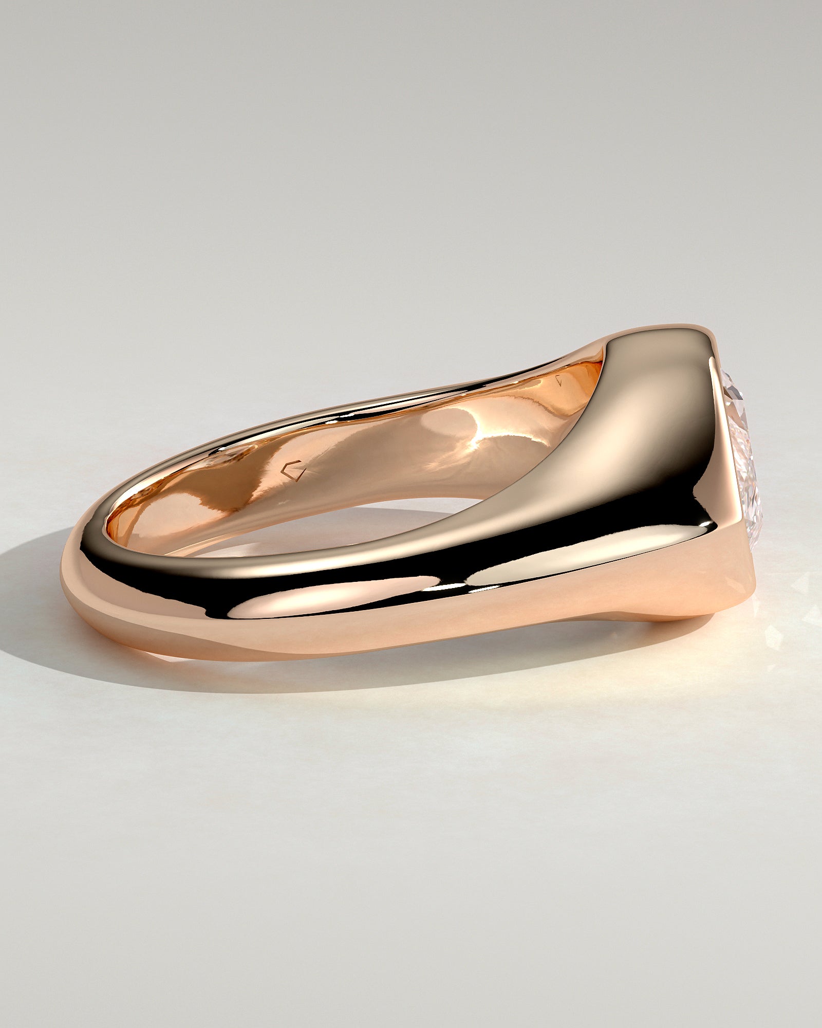 Angie - Statement Marquise East West Bezel Solitaire with Signet Band Engagement Ring - Rose Gold - Rose Gold 2ct