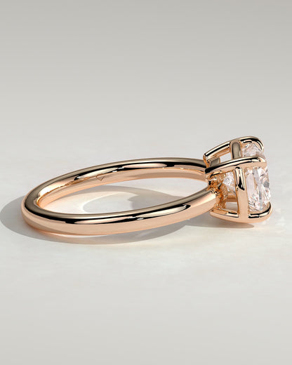 Daya - Elongated Cushion East West Claw Solitaire with Bezel Frame Engagement Ring - Rose Gold