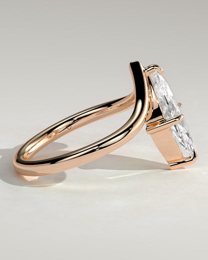 Giselle - Marquise Claw Solitaire with V Band Engagement Ring - Rose Gold