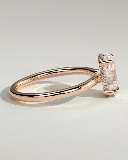 Kiana - Oval Claw Solitaire with Hidden Halo and Floating Cathedral Low Setting Engagement Ring - Rose Gold