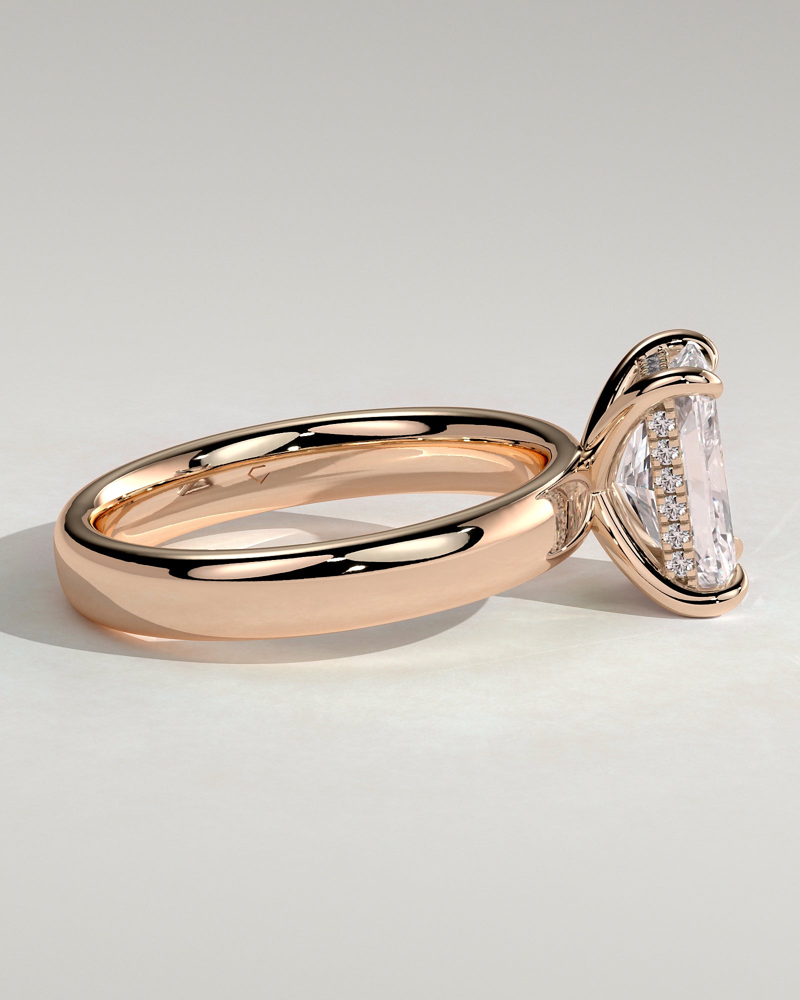 Angelina - Radiant Claw Solitaire with Cigar Band and Hidden Halo Engagement Ring - Rose Gold - Rose Gold 2ct
