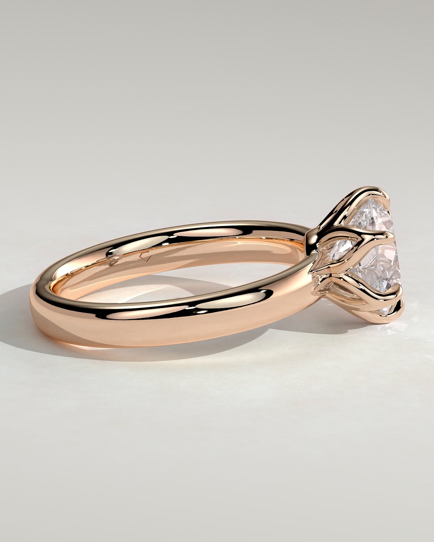 Jayden - Round Claw Solitaire with Petal Gallery and Cigar Band Engagement Ring - Rose Gold