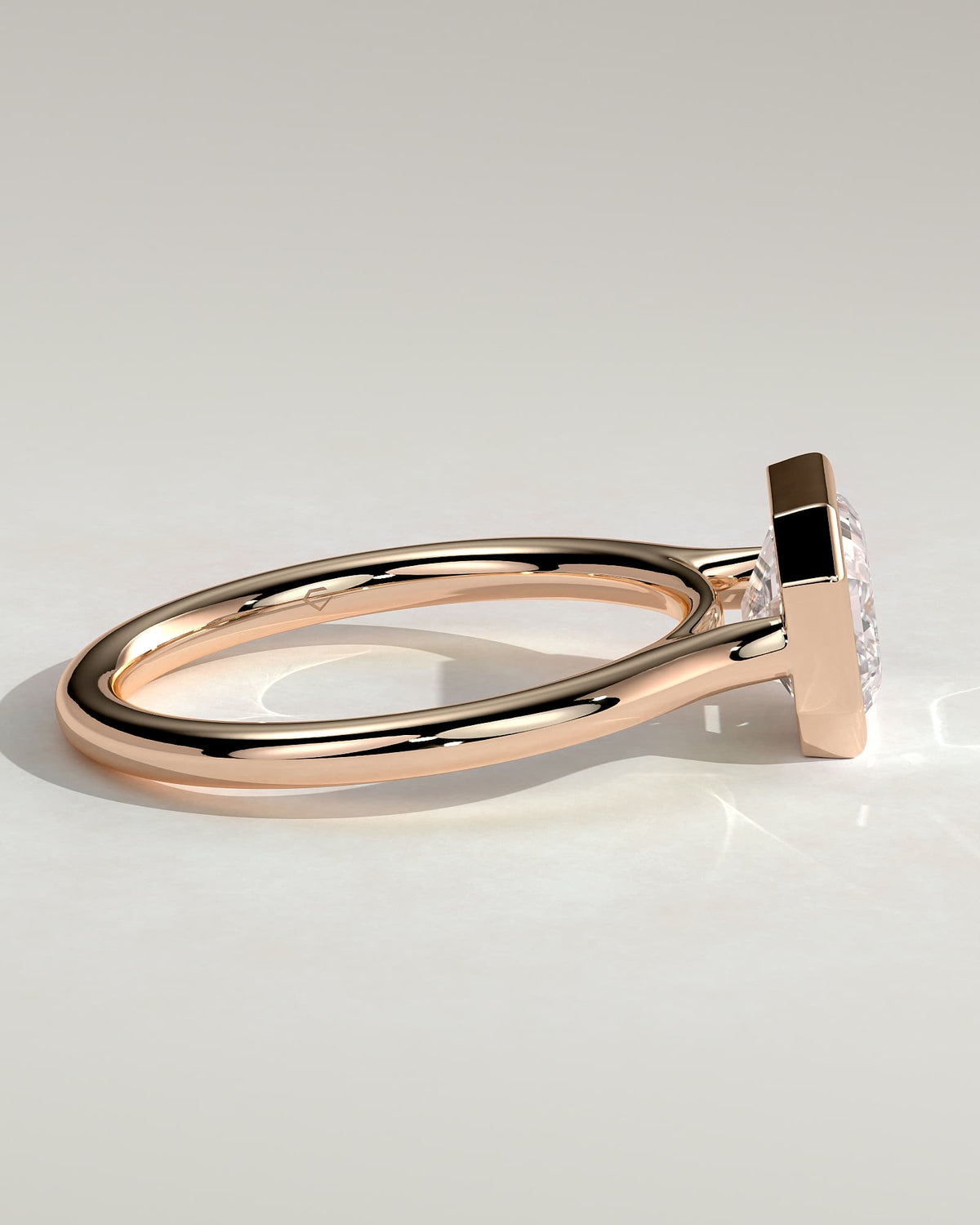 Olive - Statement Emerald East West Bezel Solitaire with Open Cathedral High Setting Engagement Ring - Rose Gold