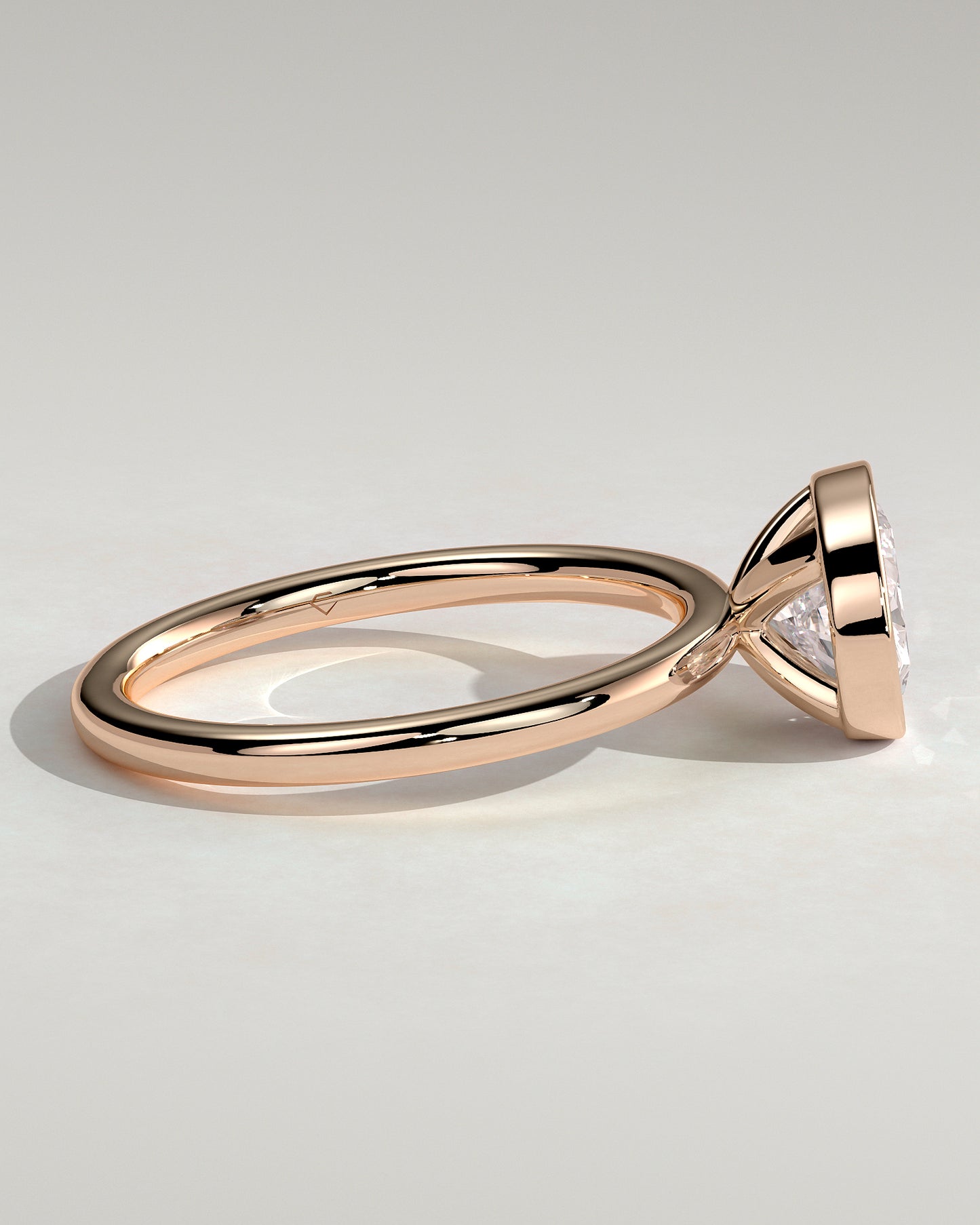 Erin - Oval East West Bezel Solitaire  Engagement Ring - Rose Gold - Rose Gold 2ct