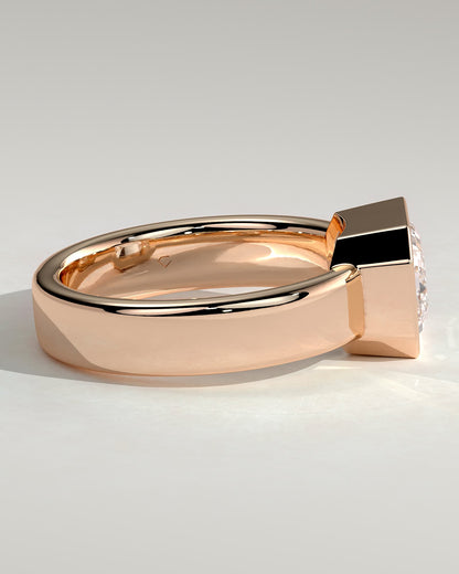 Adrian - Statement Emerald East West Bezel Solitaire with Flat Cigar Band Engagement Ring - Rose Gold - rose gold - Lara Jewels