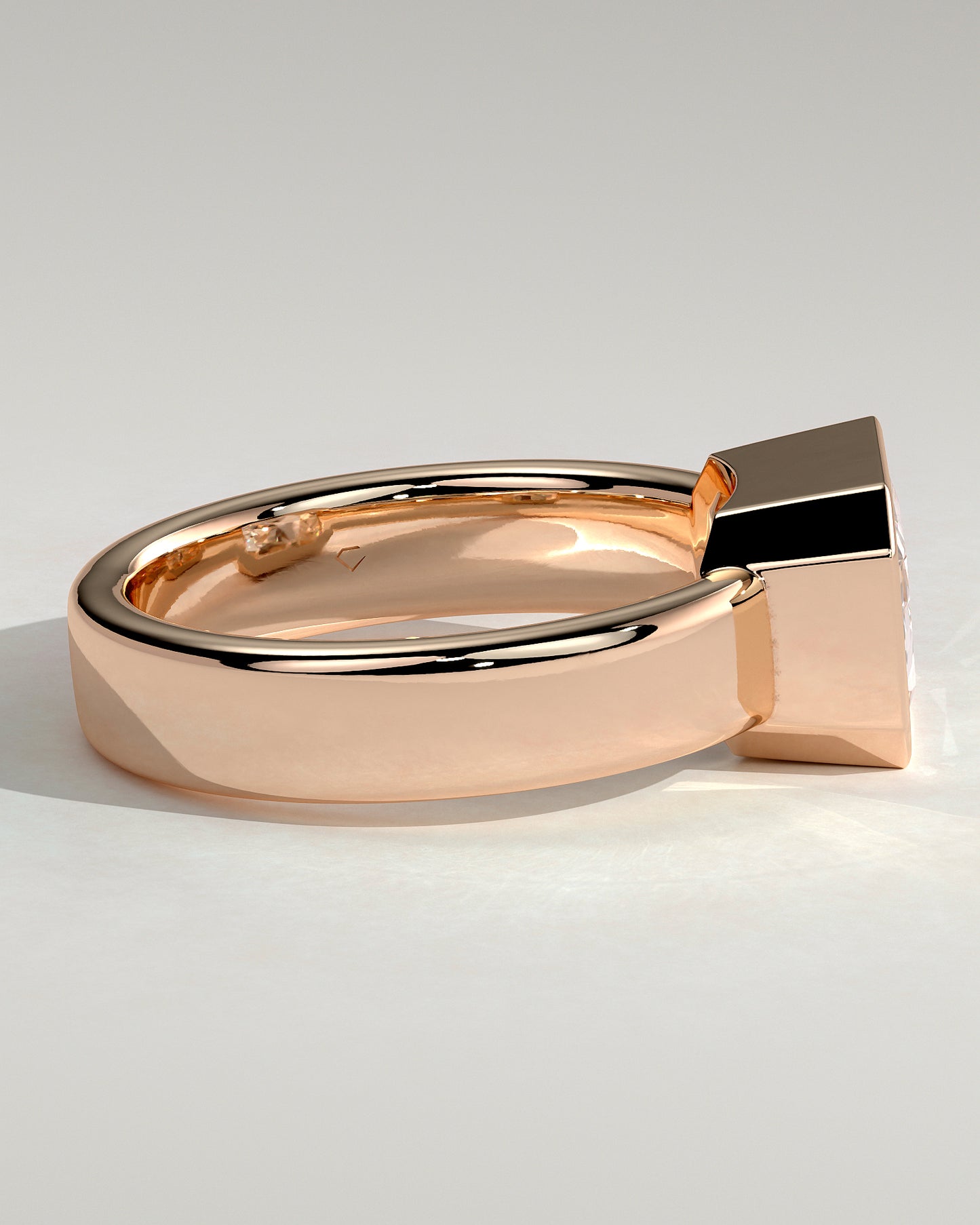 Frankie - Statement Radiant East West Bezel Solitaire with Flat Cigar Band Engagement Ring - Rose Gold - Rose Gold 2ct