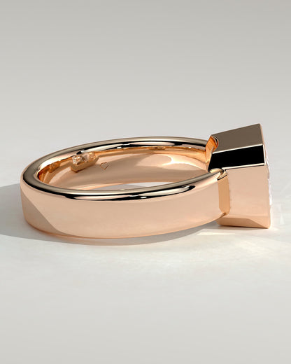 Frankie - Statement Radiant East West Bezel Solitaire with Flat Cigar Band Engagement Ring - Rose Gold
