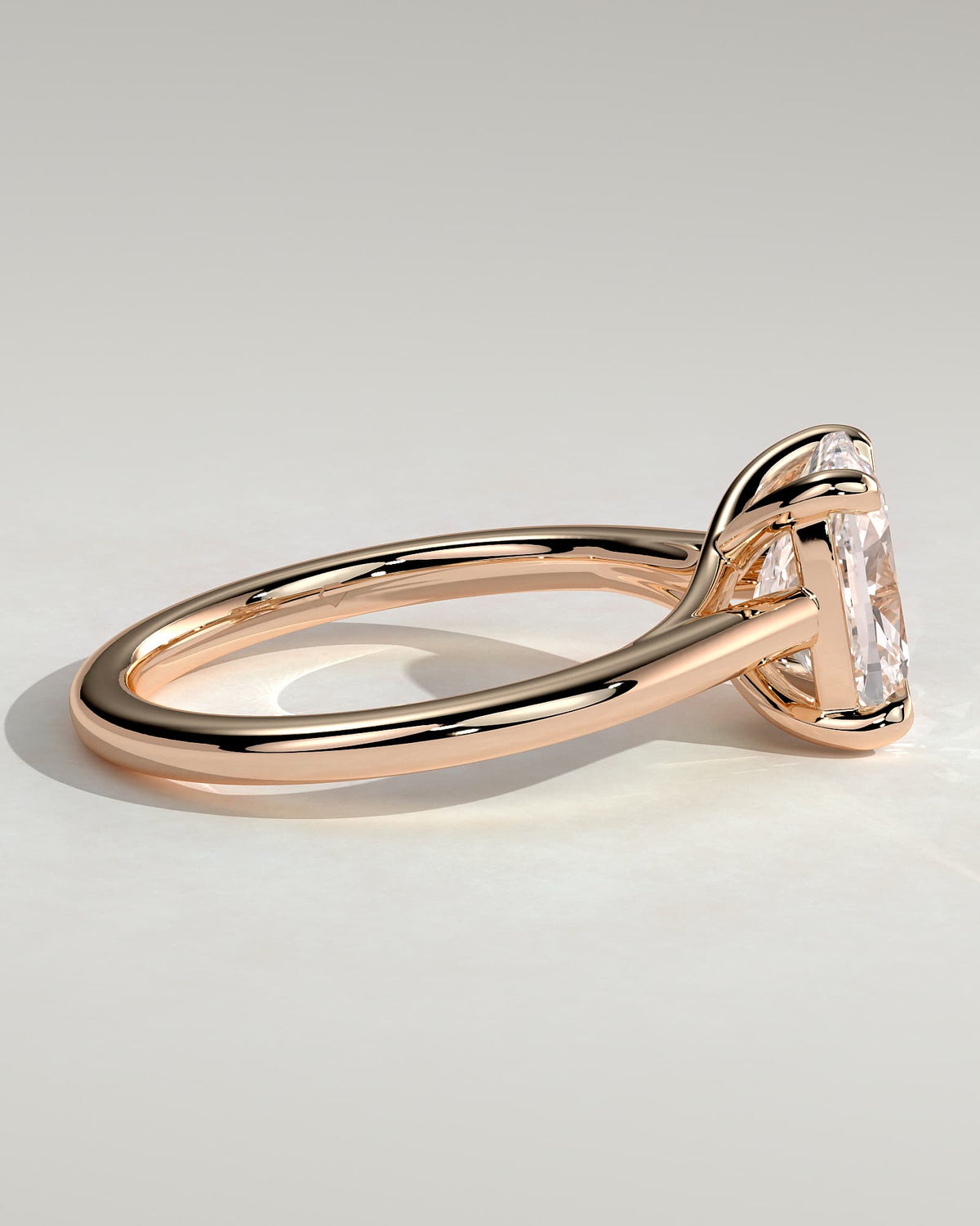 Kelsey - Elongated Cushion Claw Solitaire with Cathedral Low Setting and Open Trellis Gallery Engagement Ring - Rose Gold