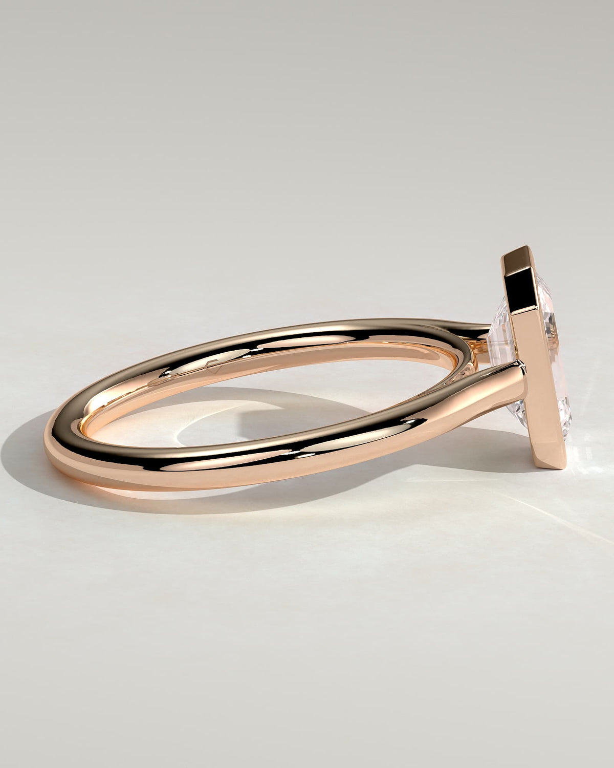 Journee - Statement Emerald Bezel Solitaire with Open Cathedral High Setting Engagement Ring - Rose Gold