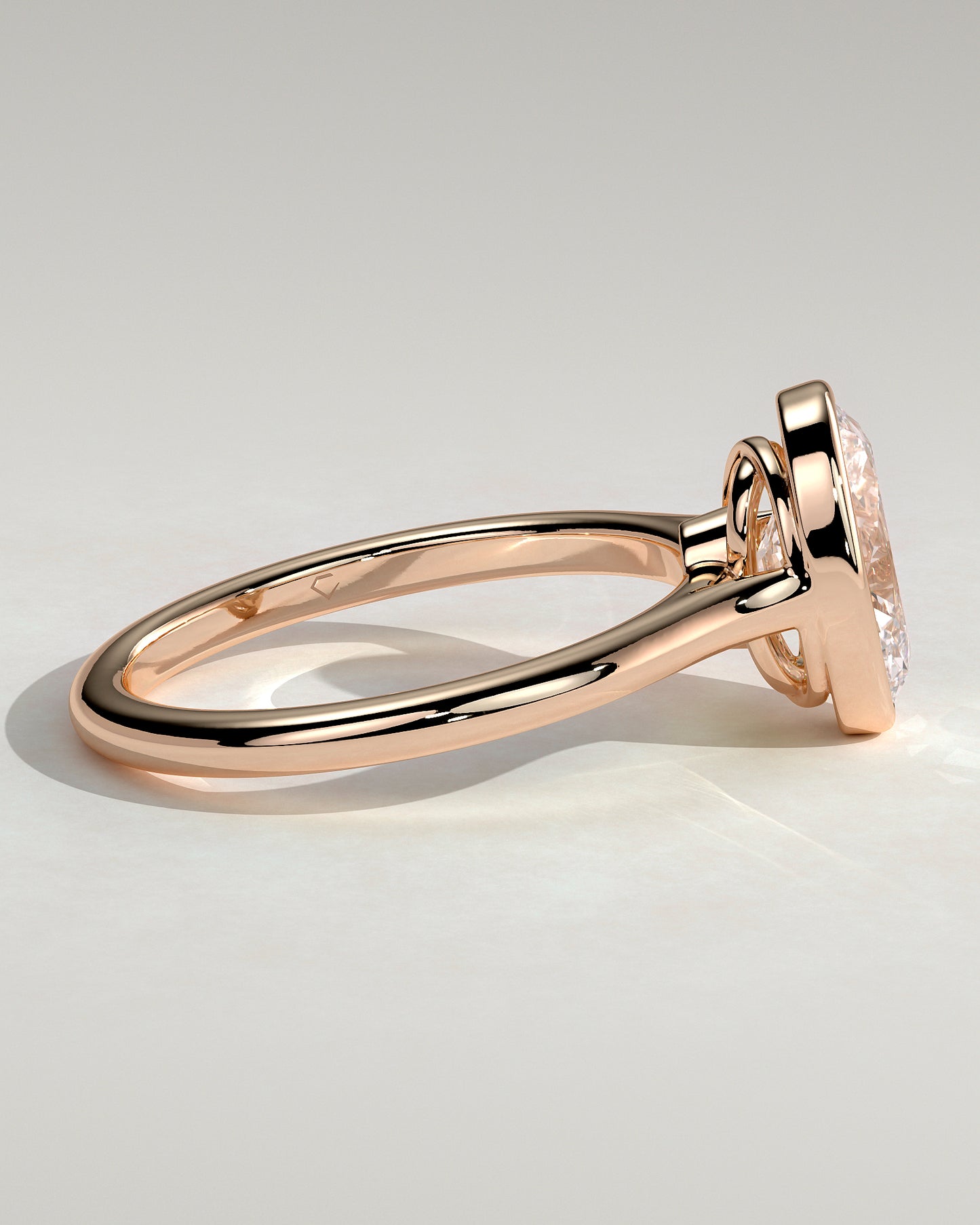 Gemma - Oval Bezel Solitaire with Twisted Gallery Engagement Ring - Rose Gold - Rose Gold 2ct