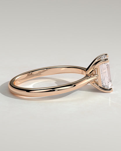 Freya - Emerald Claw Solitaire with Tapered Band and Cathedral Low Setting Engagement Ring - Rose Gold