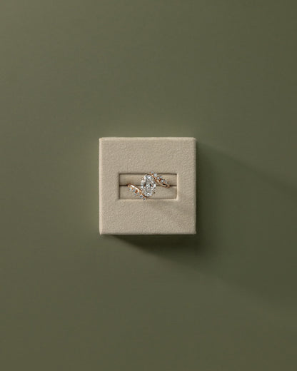 Ezmerelda - Oval Claw Solitaire with Bypass Band and Clustered Round-Marquise Accent Stones Engagement Ring - Rose Gold