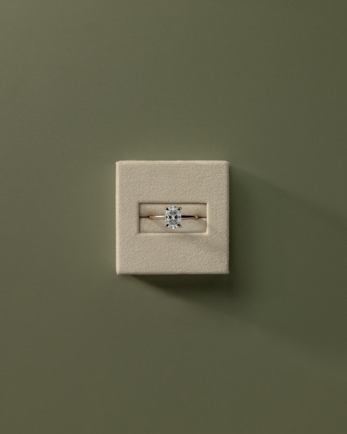 Kelsey - Elongated Cushion Claw Solitaire with Cathedral Low Setting and Open Trellis Gallery Engagement Ring - Rose Gold