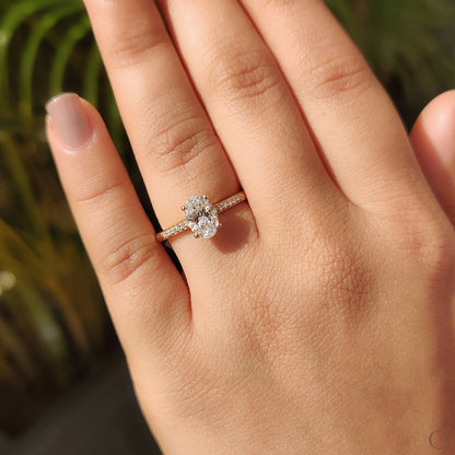 Oval Cut Diamond Ring In Pave Style