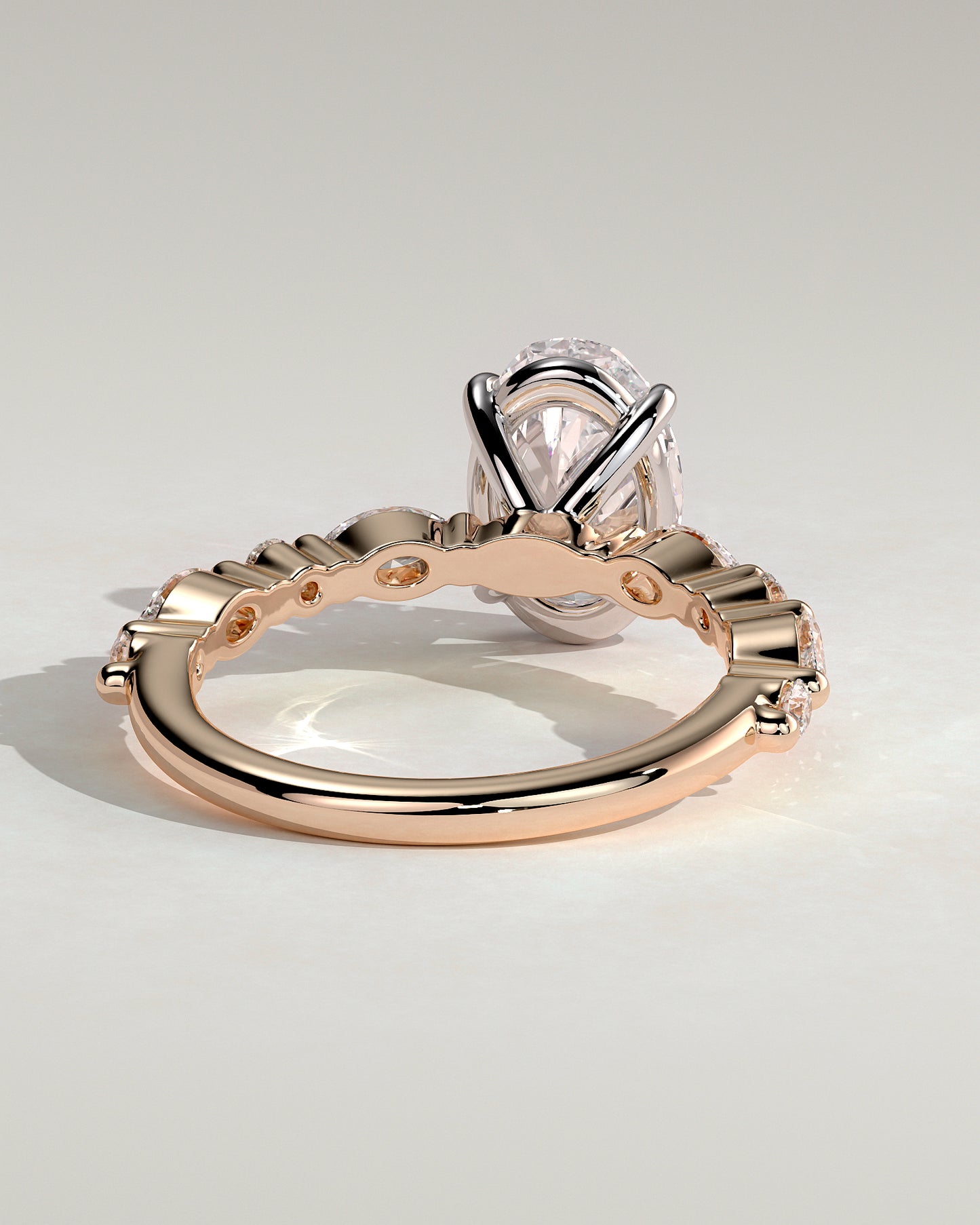 Alyssa - Oval Claw Solitaire with Marquise and Round Accent Stones Engagement Ring - Rose Two-Tone - Rose Two-Tone 2ct