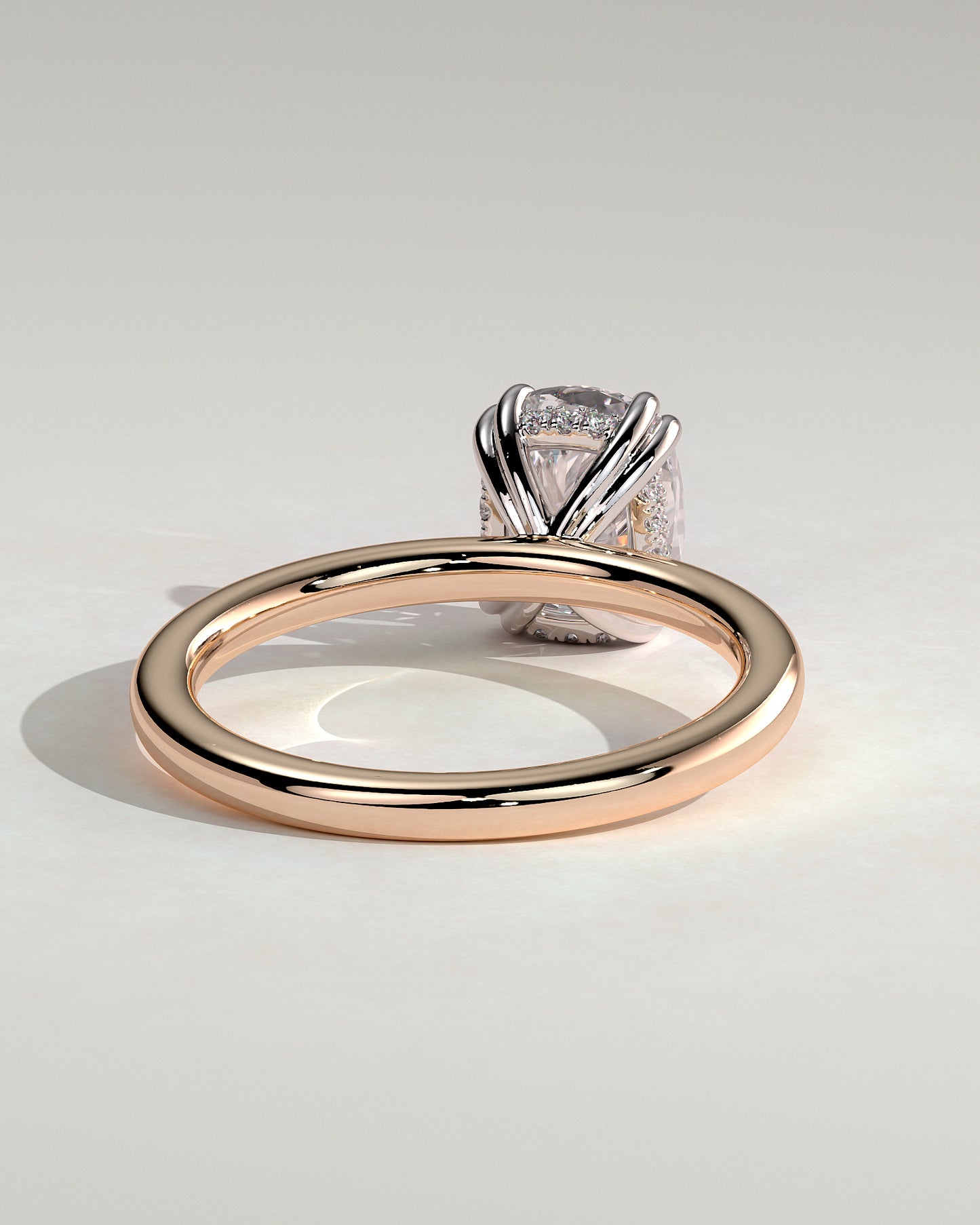Aubrey - Elongated Cushion Double Claw Solitaire with Hidden Halo Engagement Ring - Rose Two-Tone - Rose Two-Tone 2ct