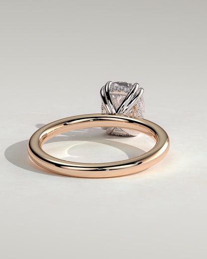 Aubrey - Elongated Cushion Double Claw Solitaire with Hidden Halo Engagement Ring - Rose Two-Tone