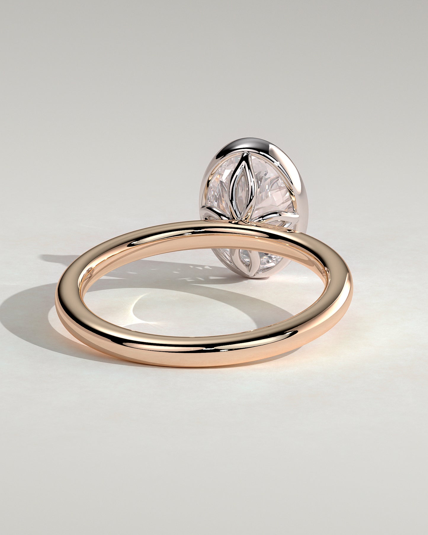 Armani - Oval Bezel Solitaire with Petal Gallery Engagement Ring - Rose Two-Tone - Rose Two-Tone 2ct