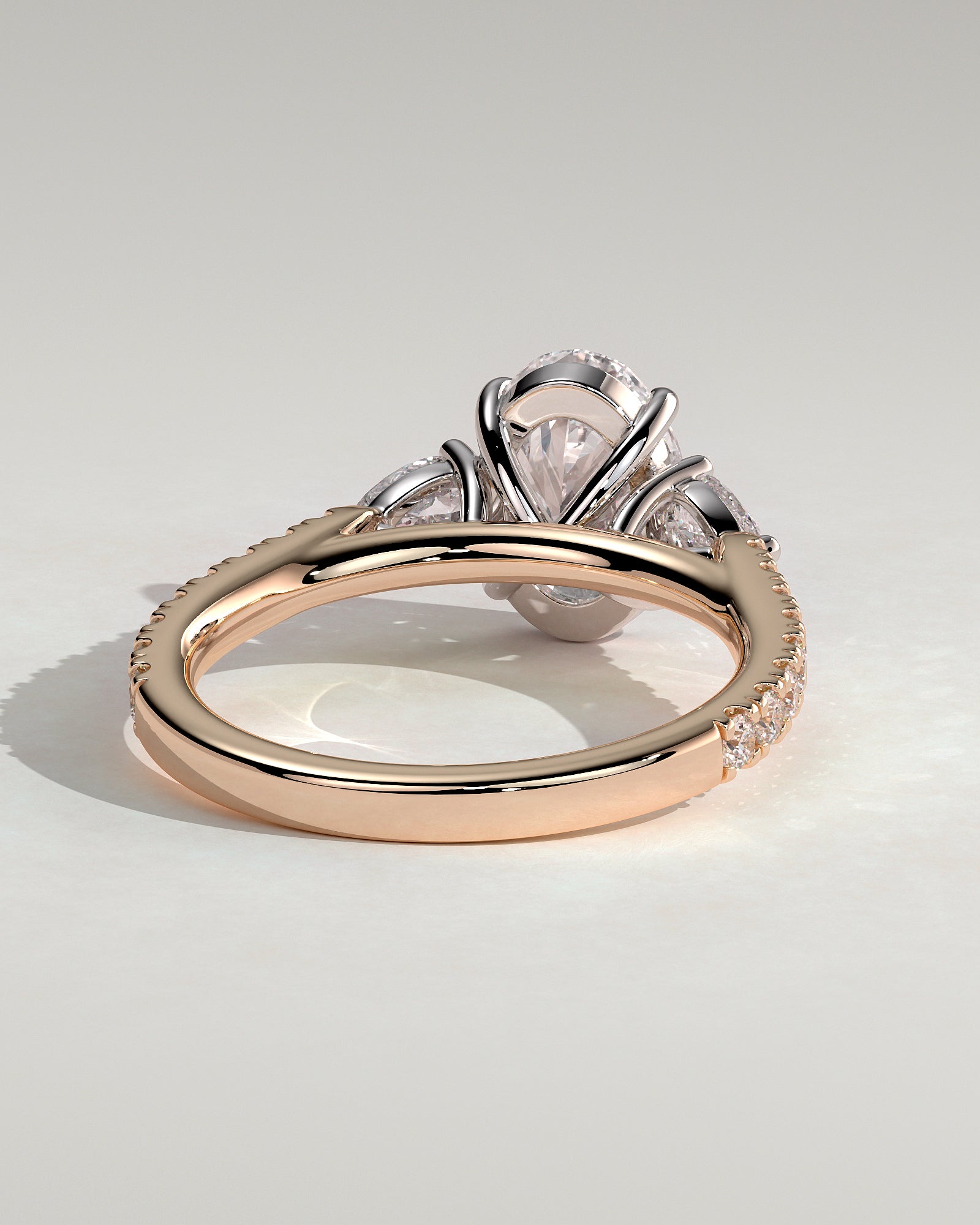Arabella - Oval Claw Trilogy with Pear Side Stones and Pave Band Engagement Ring - Rose Two-Tone - Rose Two-Tone 2ct