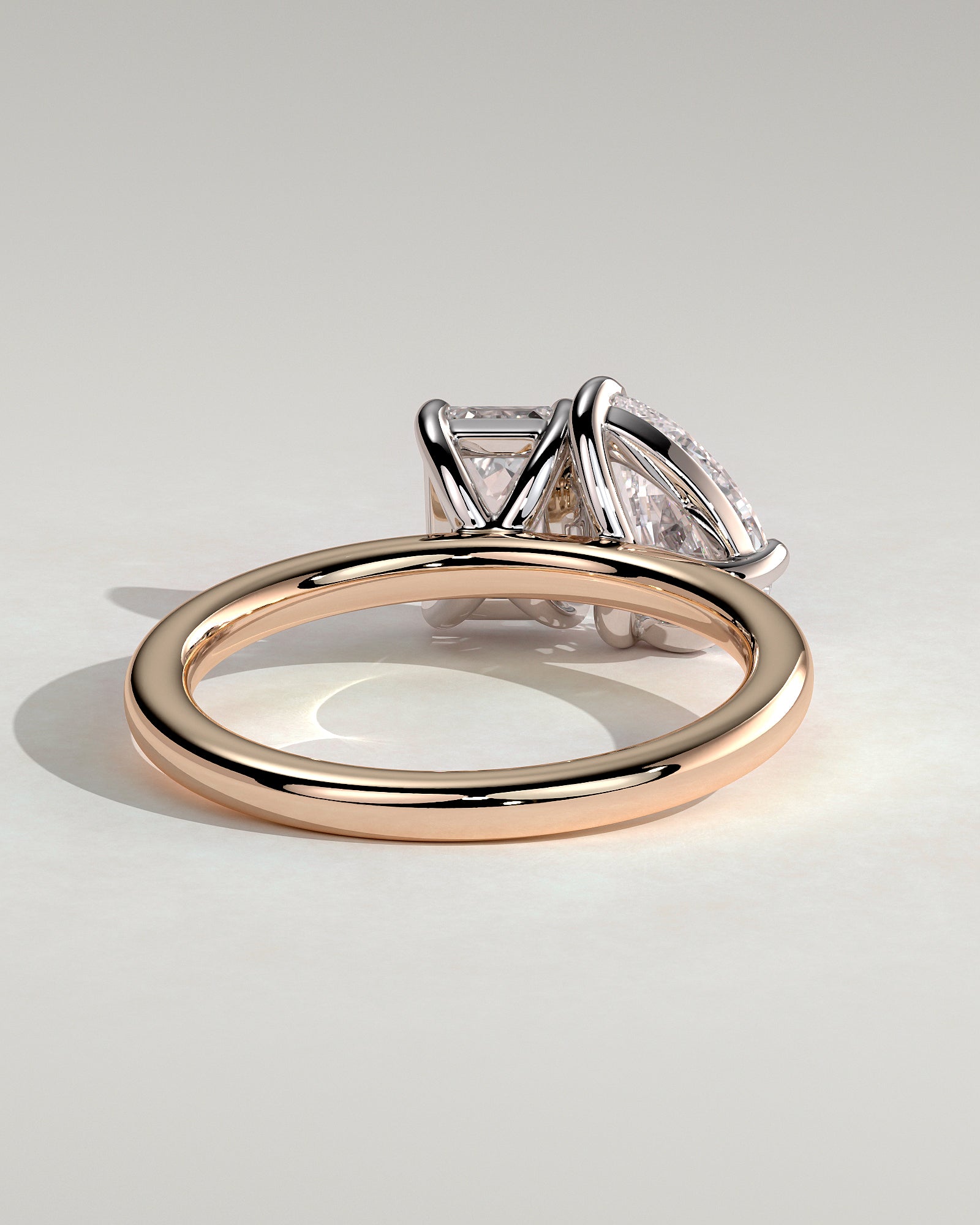 Amor - Pear and Emerald Claw Toi et Moi Engagement Ring - Rose Two-Tone - Rose Two-Tone 2ct