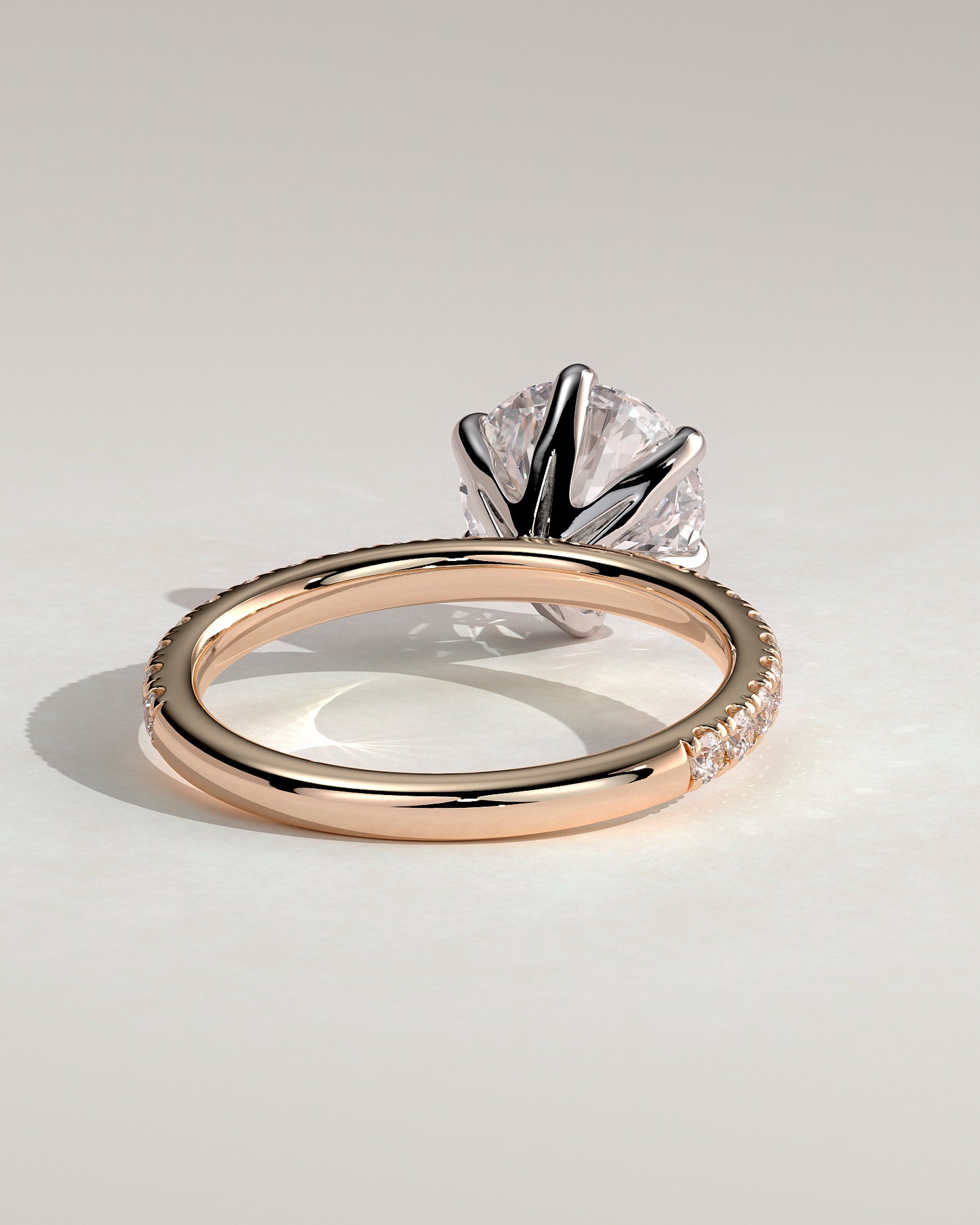 Alexandria - Round Claw Solitaire with Pave Band Engagement Ring - Rose Two-Tone - Rose Two-Tone 2ct