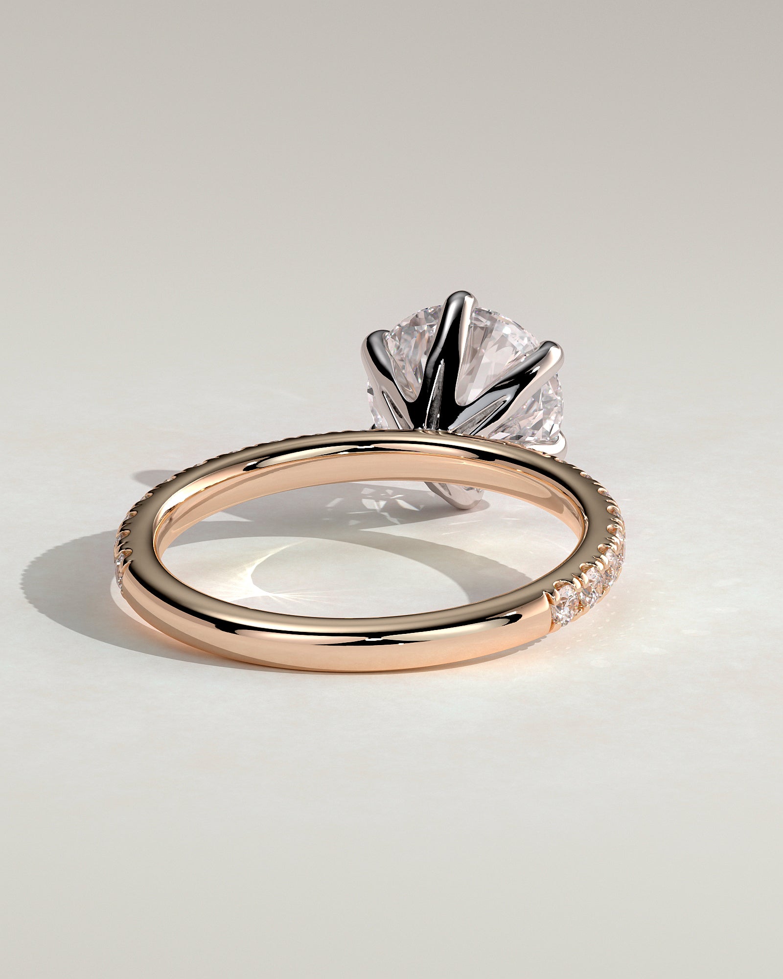 Alexandria - Round Claw Solitaire with Pave Band Engagement Ring - Rose Two-Tone - Rose Two-Tone 2ct