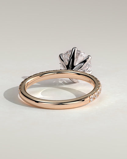 Alexandria - Round Claw Solitaire with Pave Band Engagement Ring - Rose Two-Tone - rose two-tone - Lara Jewels