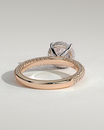 Alex - Round Claw Solitaire with Hidden Halo and Triple Pave Band Engagement Ring - Rose Two-Tone - rose two-tone - Lara Jewels