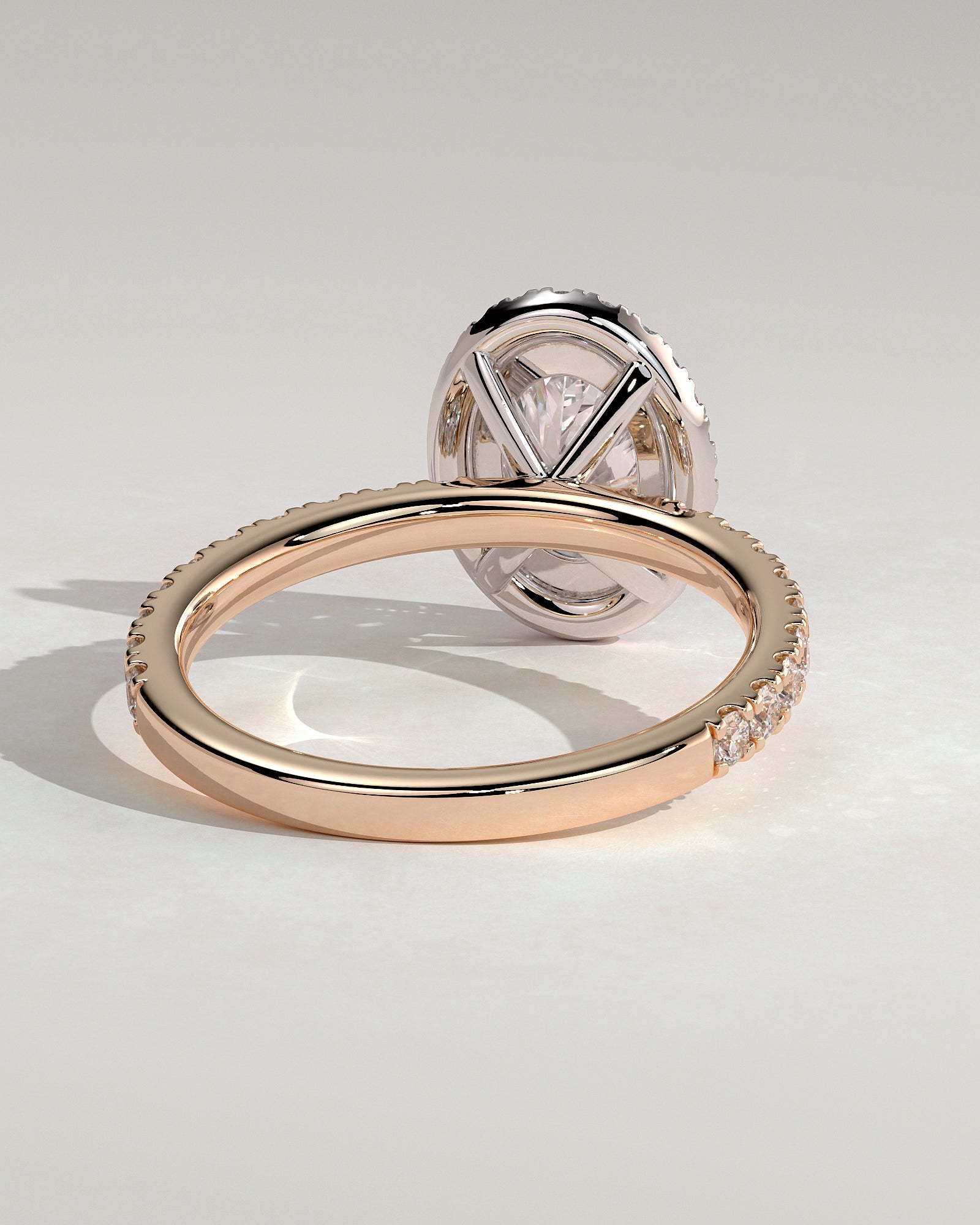 Aurora - Oval Claw Solitaire with Halo and Pave Band Engagement Ring - Rose Two-Tone - Rose Two-Tone 2ct