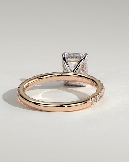 Gwyneth - Emerald Claw Solitaire with Hidden Halo and Pave Band Engagement Ring - Rose Two-Tone