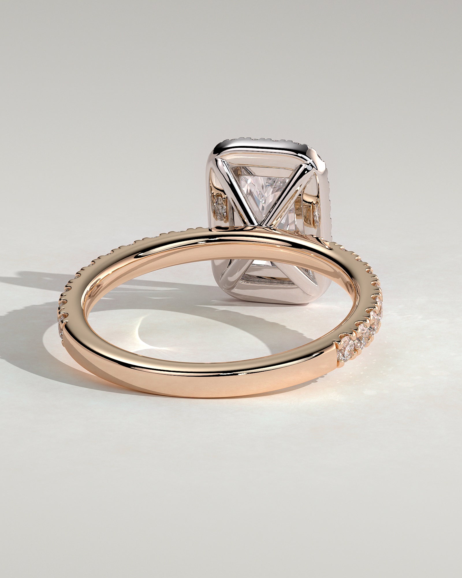 Catherine - Radiant Claw Solitaire with Halo and Pave Band Engagement Ring - Rose Two-Tone - Rose Two-Tone 2ct