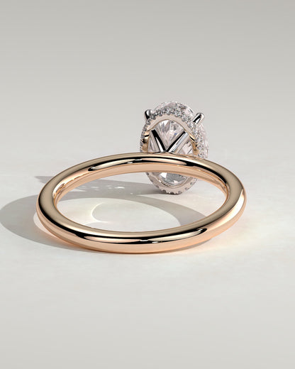 Cecilia - Oval Claw Solitaire with Wrap Around Hidden Halo Engagement Ring - Rose Two-Tone