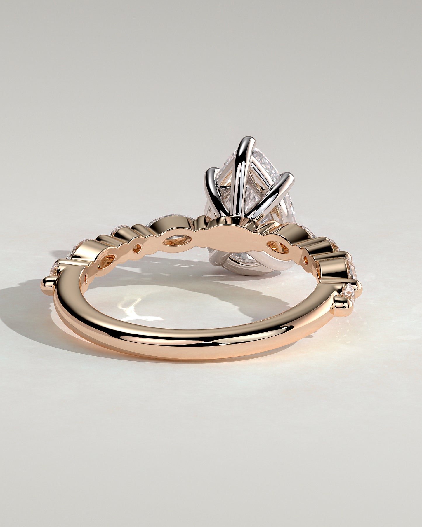 Jacinta - Pear Claw Solitaire with Marquise and Round Accent Stones Engagement Ring - Rose Two-Tone - Rose Two-Tone 2ct