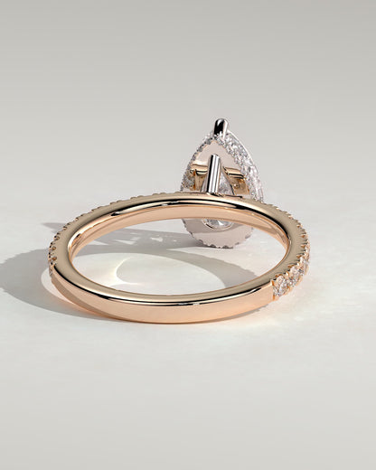 Keira - Pear Claw Solitaire with Wrap Around Hidden Halo and Pave Band Engagement Ring - Rose Two-Tone