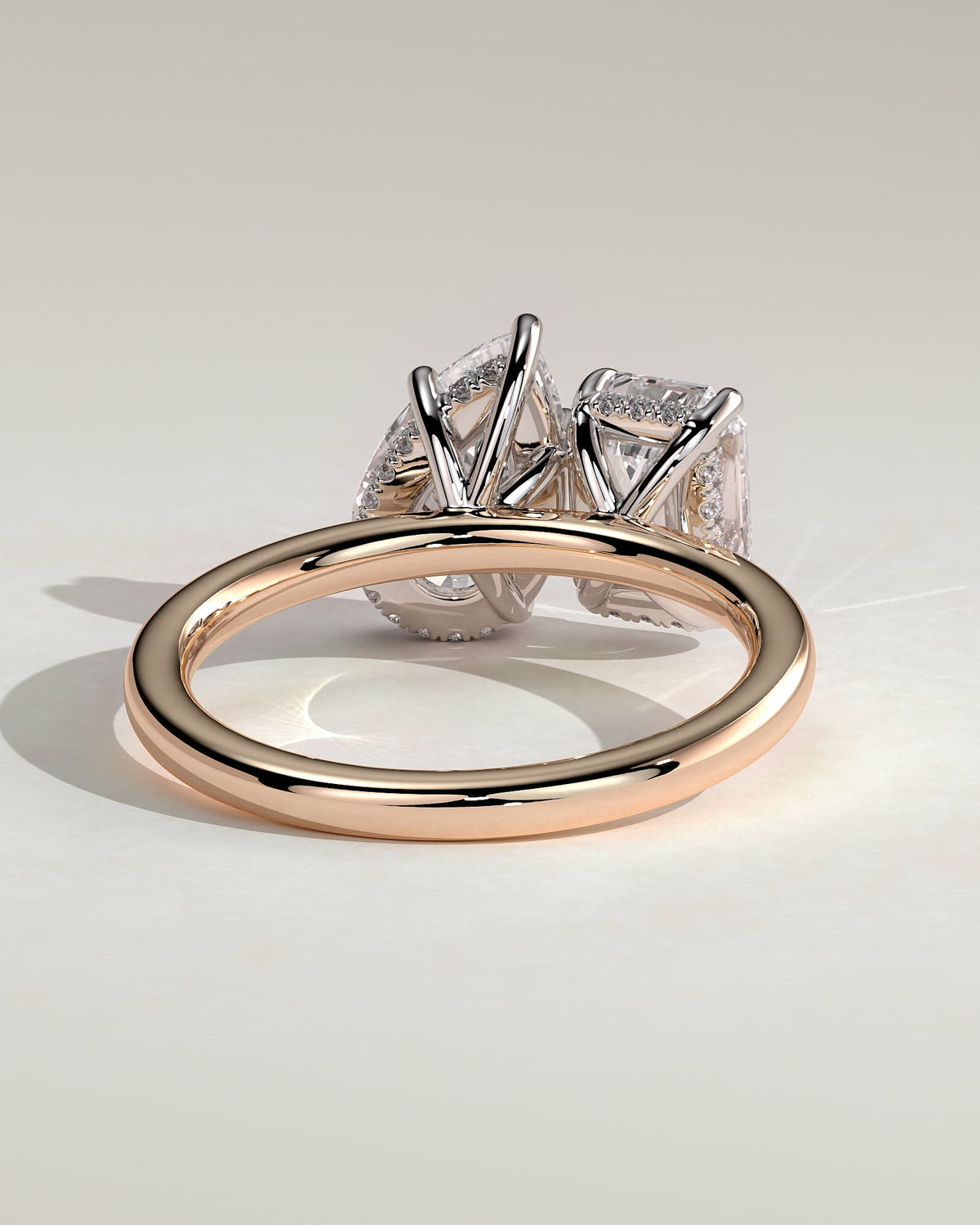 Tahlia - Emerald and Pear Claw Toi et Moi with Hidden Halo Engagement Ring - Rose Two-Tone