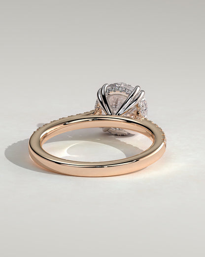 Amelia - Round Double Claw Solitaire with Hidden Halo, Tapered Pave Band and Cathedral High Setting Engagement Ring - Rose Two-Tone - rose two-tone - Lara Jewels