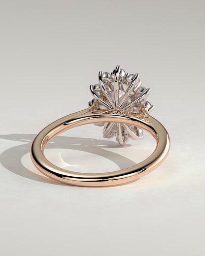 Arielle - Oval Claw Solitaire with Sunburst Halo and Cathedral High Setting Engagement Ring - Rose Two-Tone - rose two-tone - Lara Jewels