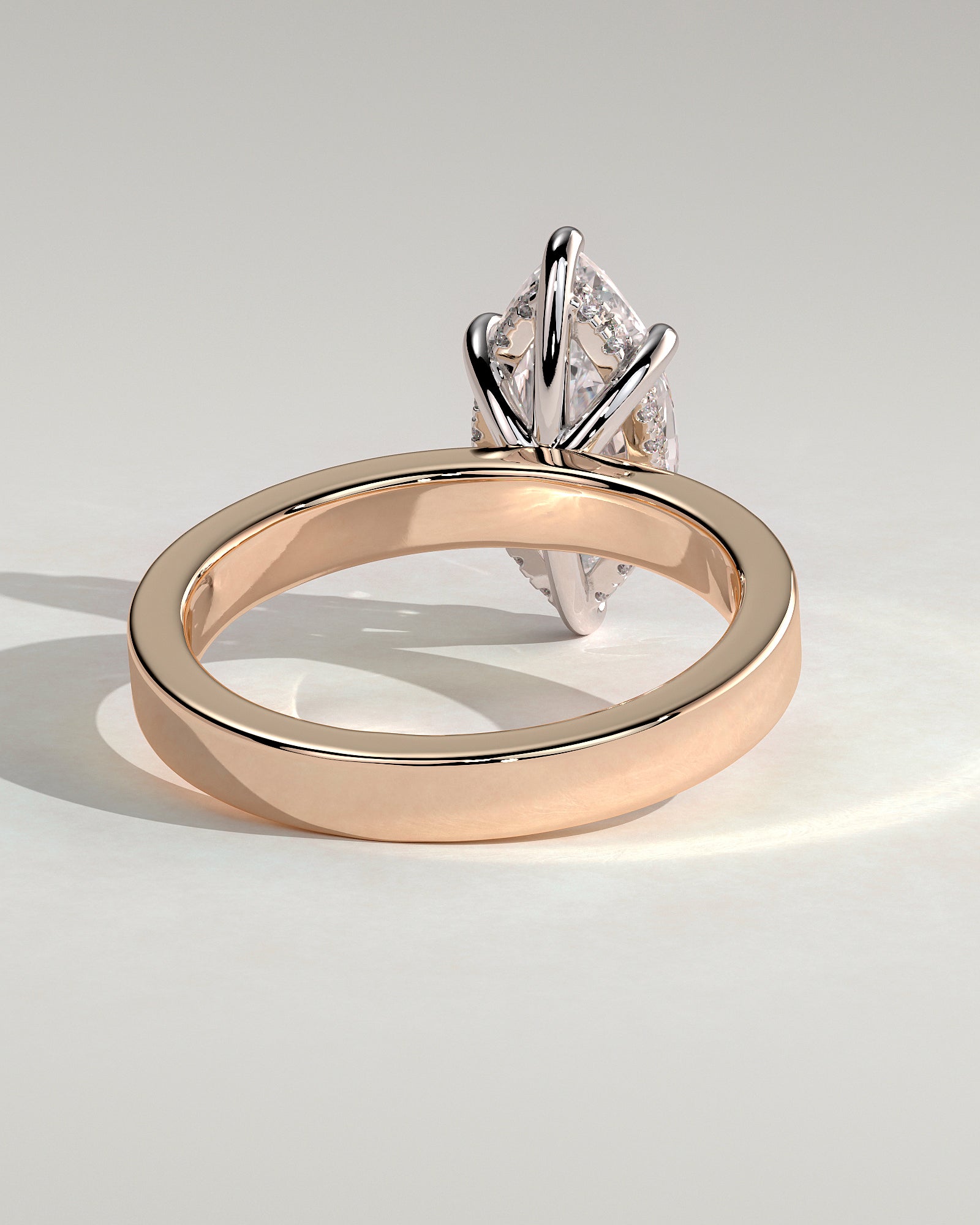 Aisha - Marquise Claw Solitaire with Flat Cigar Band and Hidden Halo Engagement Ring - Rose Two-Tone - Rose Two-Tone 2ct