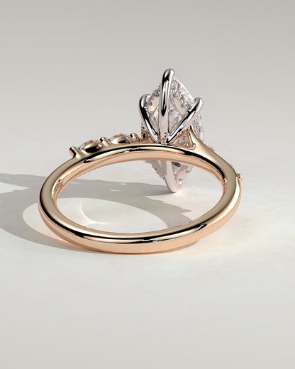 Elsie - Marquise Claw Solitaire with Hidden Halo, Opposing Marquise Accents and Cathedral High Setting Engagement Ring - Rose Two-Tone