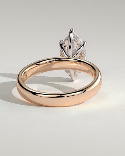 Gigi - Marquise Claw Solitaire with Cigar Band and Hidden Halo Engagement Ring - Rose Two-Tone