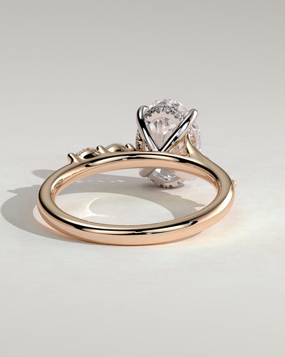 Jamie - Oval Claw Solitaire with Hidden Halo, Opposing Marquise Accents and Cathedral High Setting Engagement Ring - Rose Two-Tone