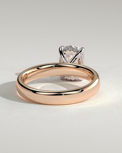 Cora - Elongated Cushion Claw Solitaire with Cigar Band and Hidden Halo Engagement Ring - Rose Two-Tone