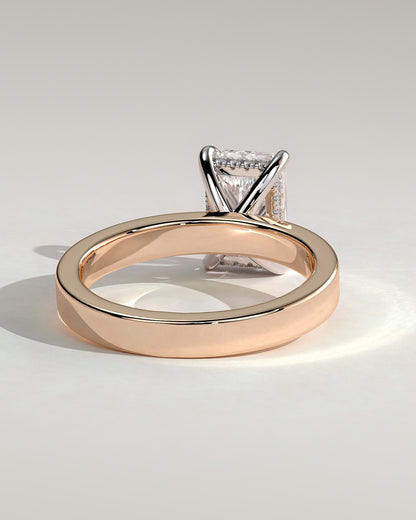 Aida - Radiant Claw Solitaire with Flat Cigar Band and Hidden Halo Engagement Ring - Rose Two-Tone - rose two-tone - Lara Jewels