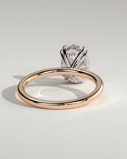 Avery - Oval Double Claw Solitaire with Hidden Halo Engagement Ring - Rose Two-Tone