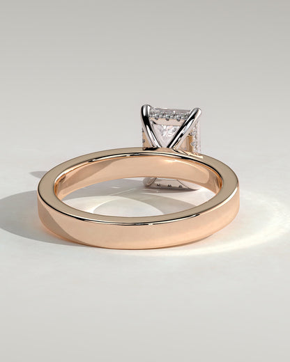 Carmella - Emerald Claw Solitaire with Flat Cigar Band and Hidden Halo Engagement Ring - Rose Two-Tone