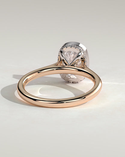 Everleigh - Elongated Cushion Bezel Solitaire with Hidden Halo and Cathedral High Setting Engagement Ring - Rose Two-Tone