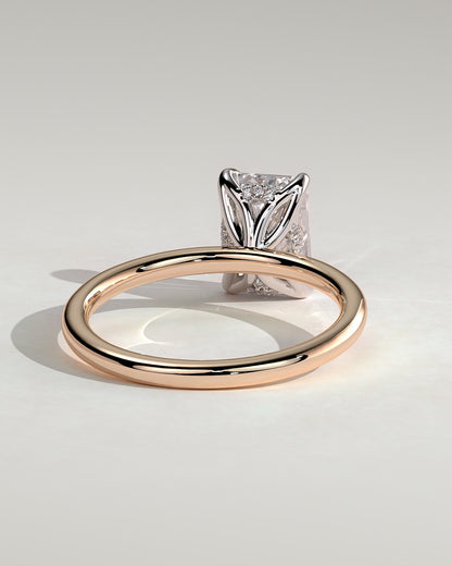 Freesia - Emerald Claw Solitaire with Petal Gallery and Accented Tiara Detail Engagement Ring - Rose Two-Tone