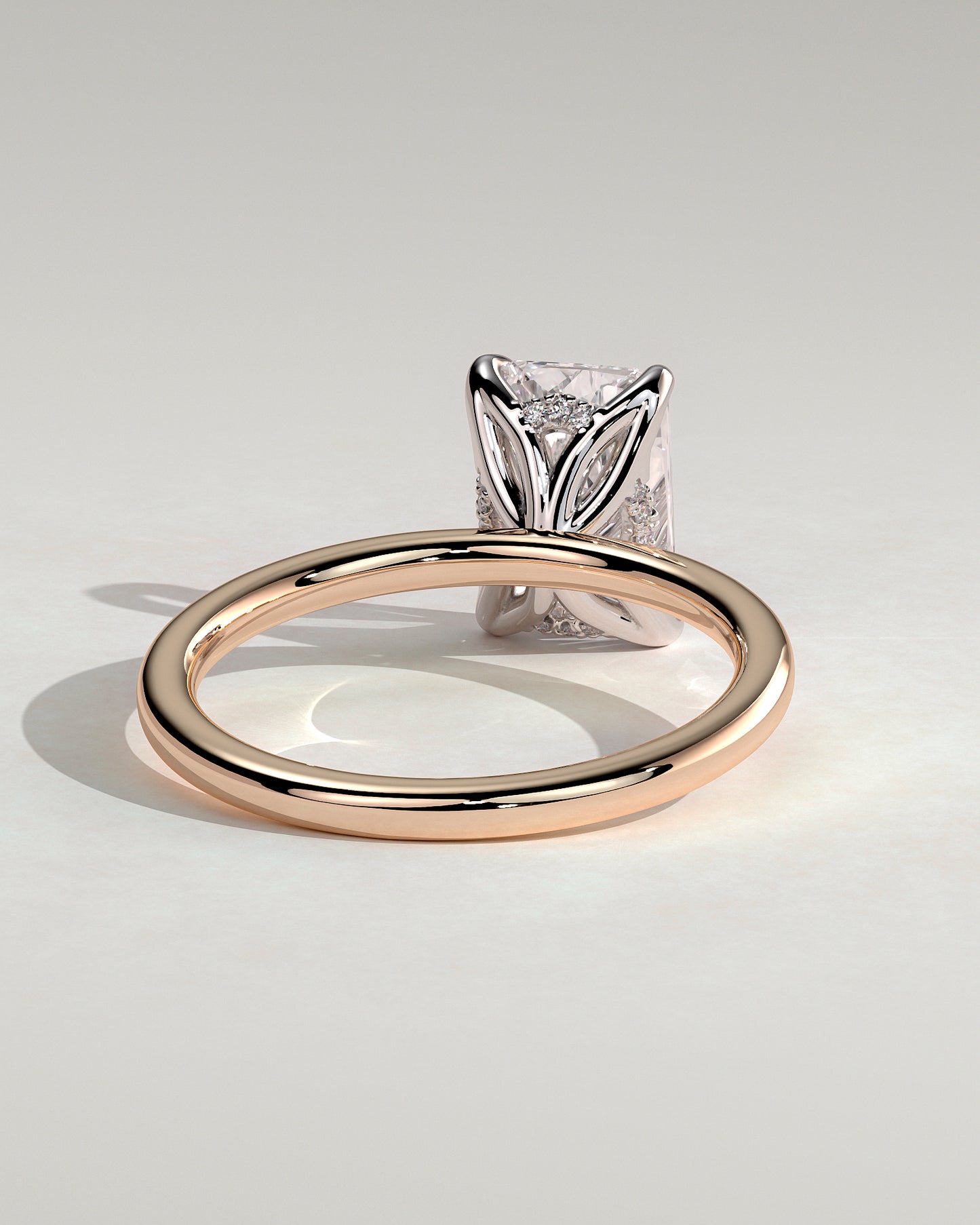 Aster - Radiant Claw Solitaire with Petal Gallery and Accented Tiara Detail Engagement Ring - Rose Two-Tone - Rose Two-Tone 2ct